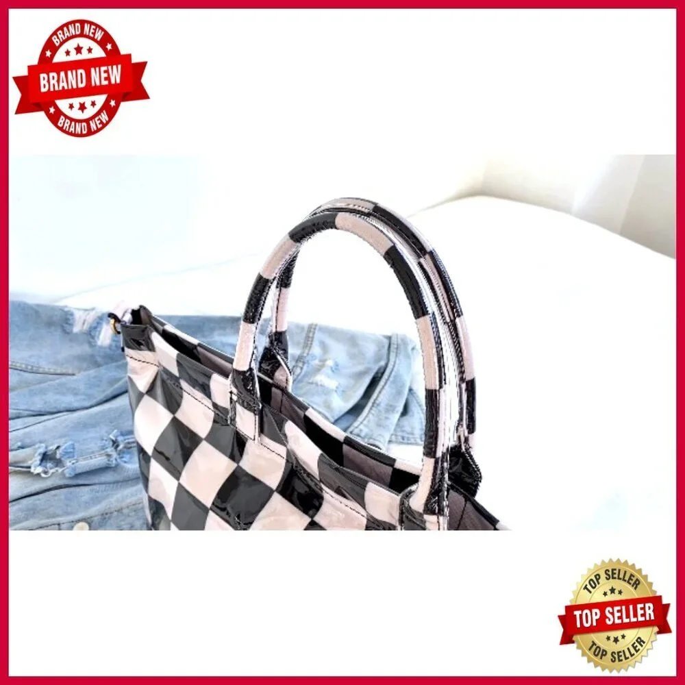 Large PVC Tote Bag with Letters Print, Waterproof Work Travel Shoulder Bag